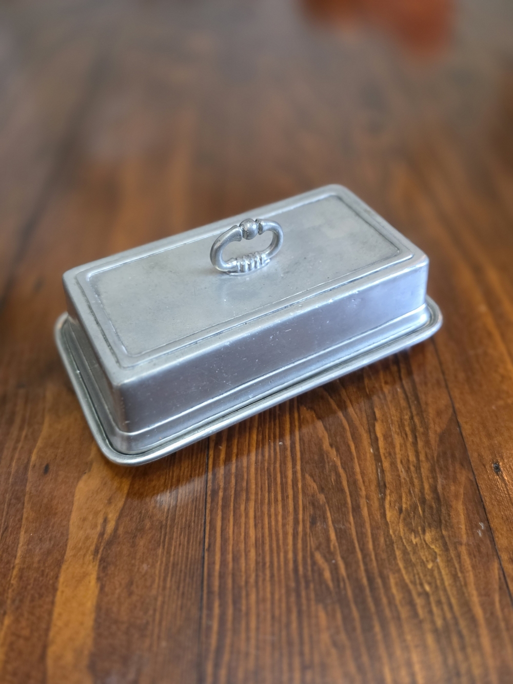 Silver Metal Butter Dish with Lid